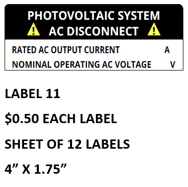 Warning - Photovoltaic System Disconnect