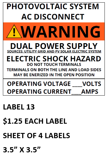 Warning - Photovoltaic System AC Disconnect